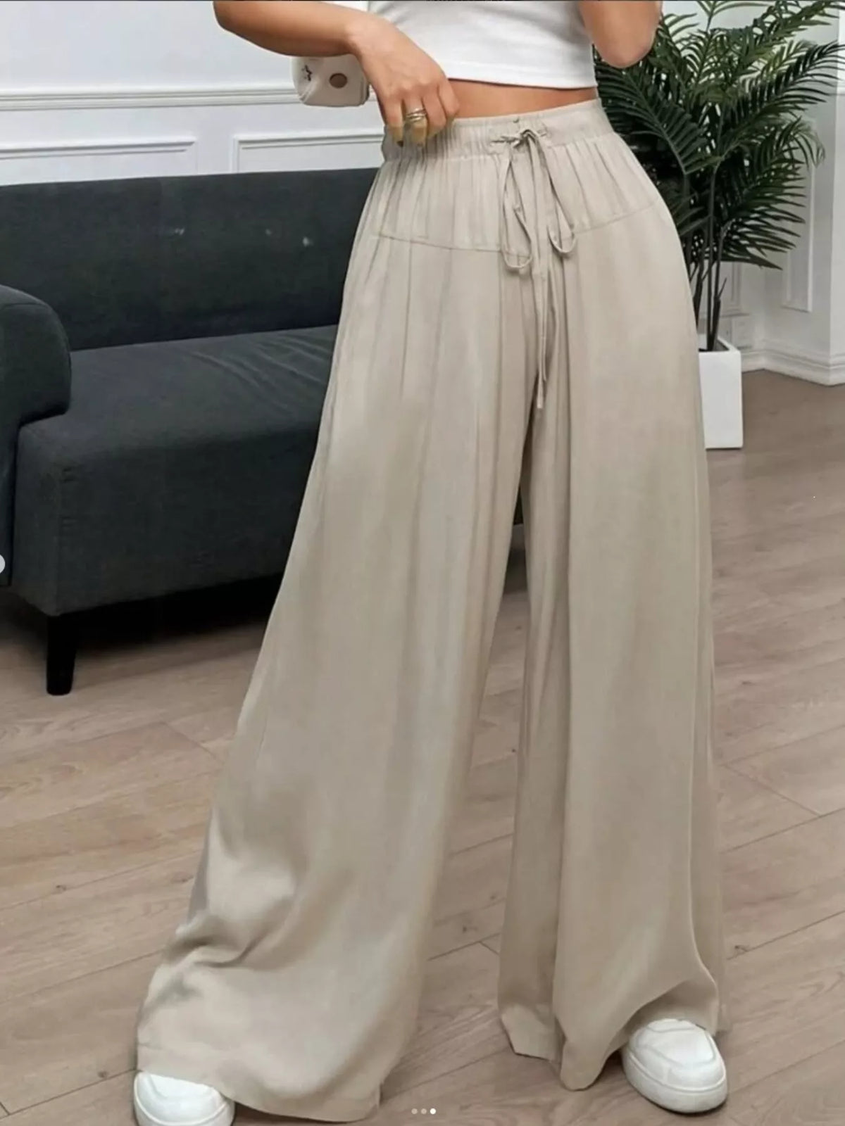 Wide-Leg Drawstring Casual Pants