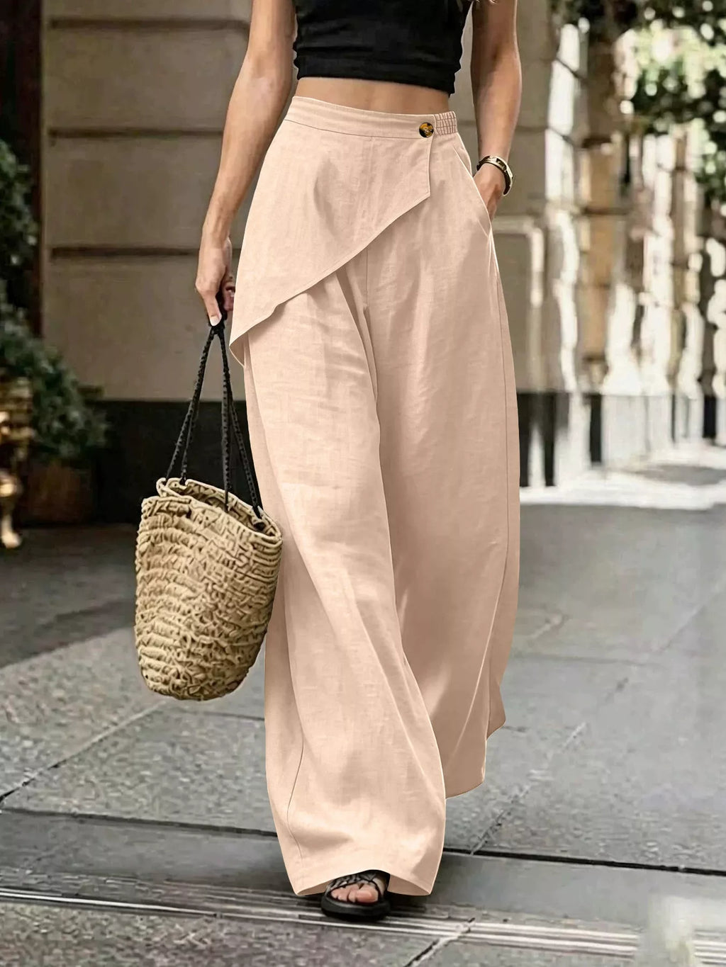 Asymmetrical Wrap Wide-Leg Pants | women's fashion