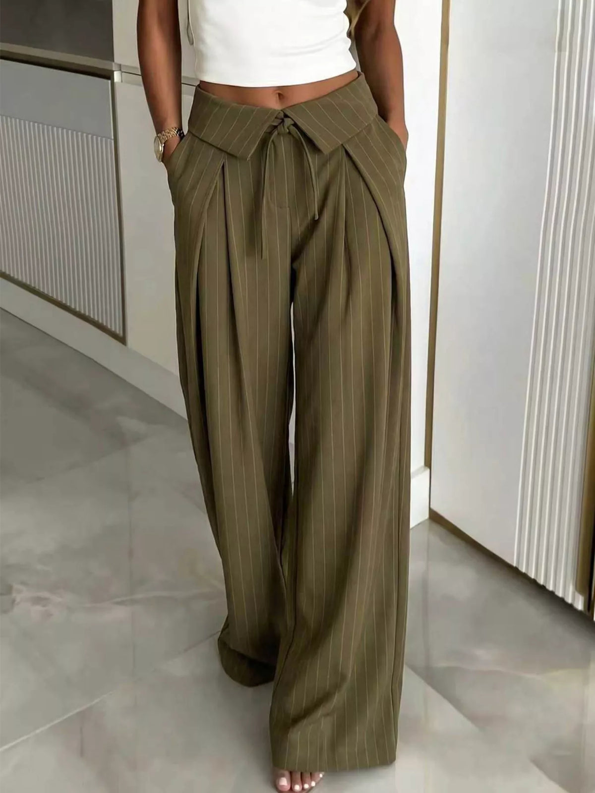 High-Waisted Wide-Leg Pinstripe Pants | women's fashion