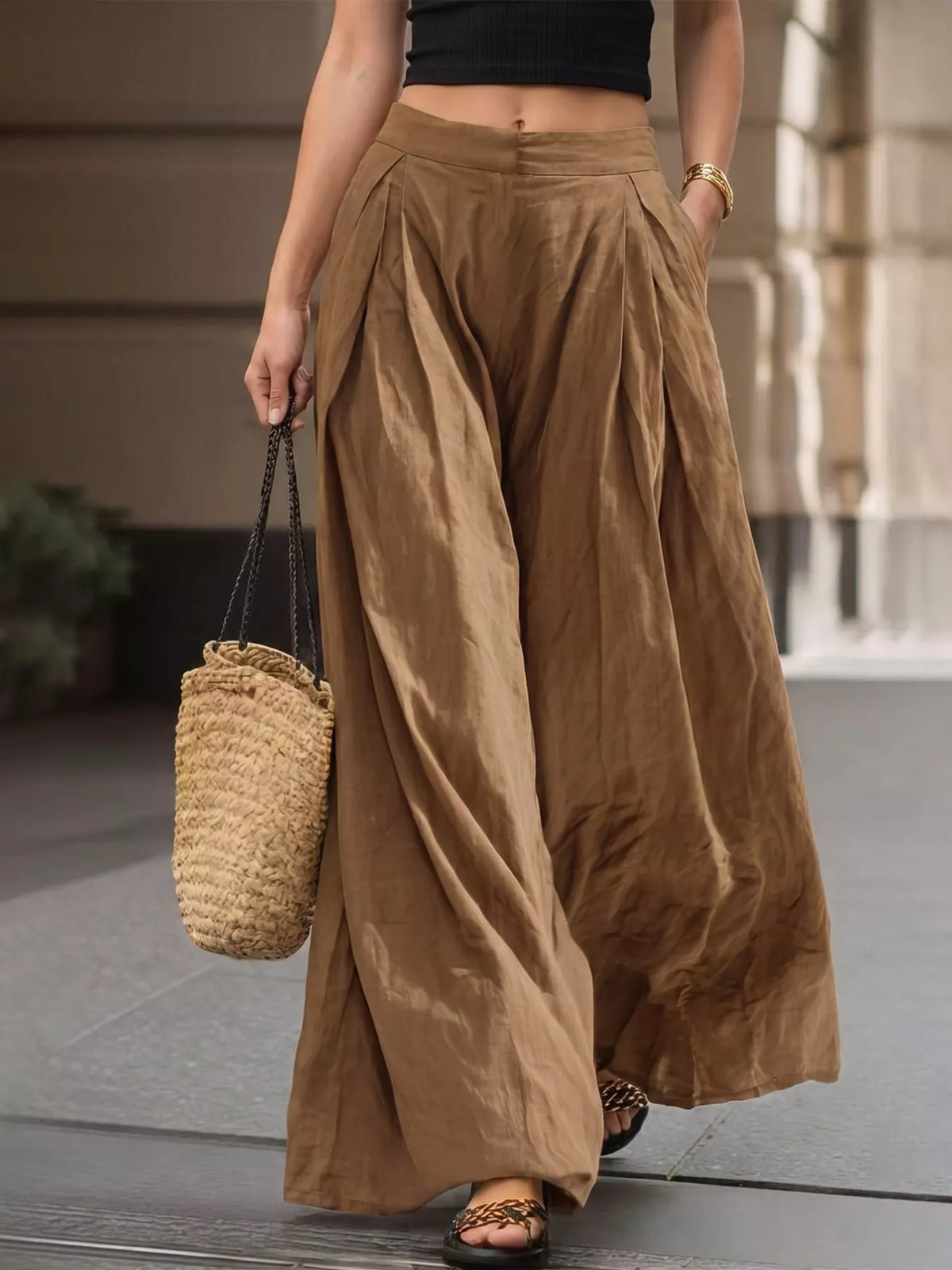 High-Waisted Pleated Wide-Leg Pants | women's fashion