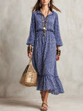 Floral Print Long-Sleeve Ruffle Hem Midi Dress | women's fashion