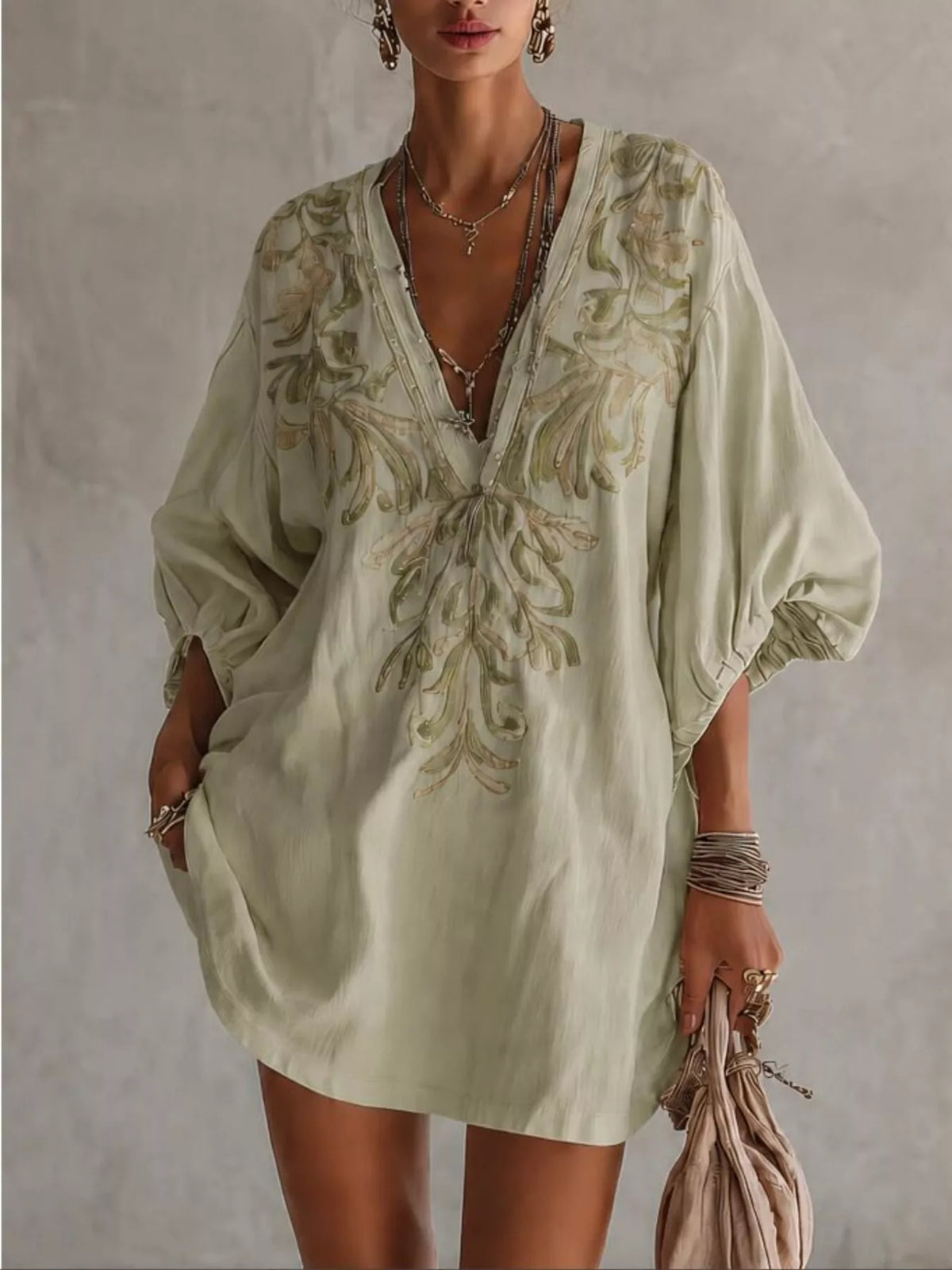 Embroidered V-Neck Mini Dress | women's fashion
