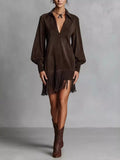 Fringed Lantern Sleeve Dress | women's fashion