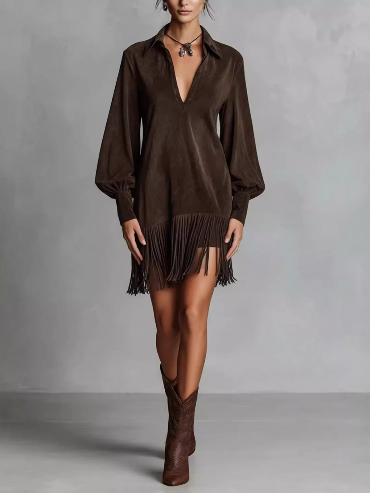 Fringed Lantern Sleeve Dress | women's fashion