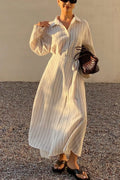 Striped Button-Down Shirt Dress with Waist Tie | women's fashion