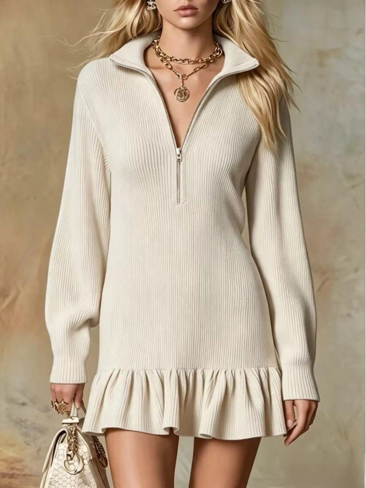 Ruffle Hem Half Zip Dress | women's fashion