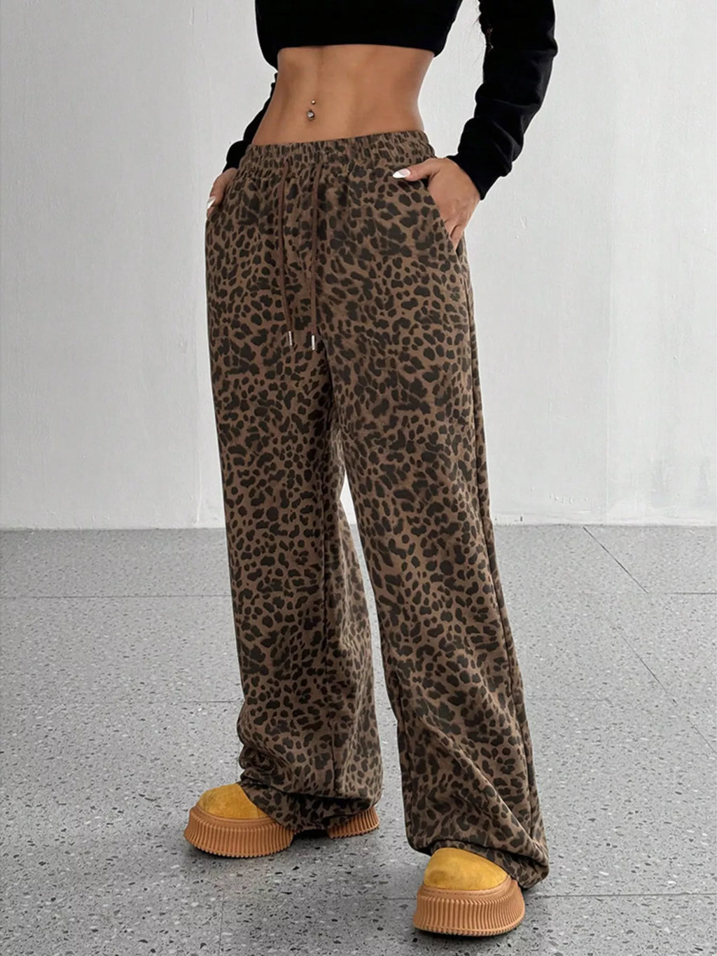 Leopard Wide-Leg Drawstring Pants | women's fashion