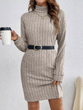 Turtleneck Ribbed Knit Dress | women's fashion