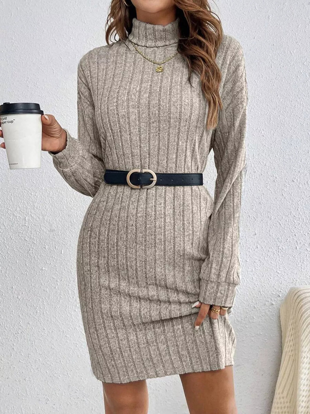 Turtleneck Ribbed Knit Dress | women's fashion