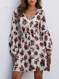 Floral Print V-Neck Long Sleeve Mini Dress | women's fashion