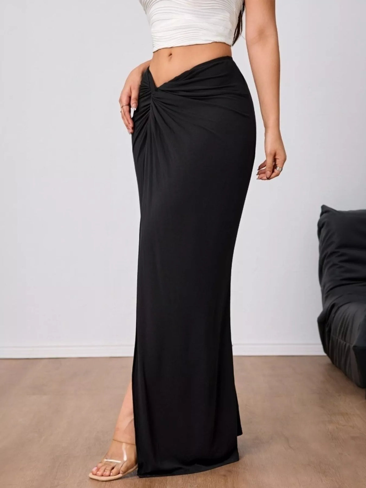 Slit Twist-Front Bodycon Maxi Skirt | women's fashion