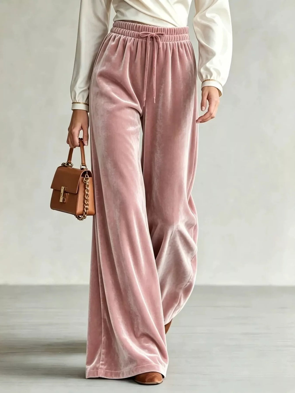 Velvet Wide-Leg Pants with Drawstring | women's fashion